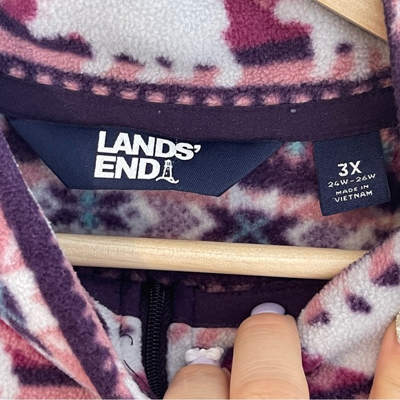 Lands' End 1/4 Zip Fleece Fair Isle Pullover Sweatshirt Size 3X Mock Neck Pink - Picture 8 of 12